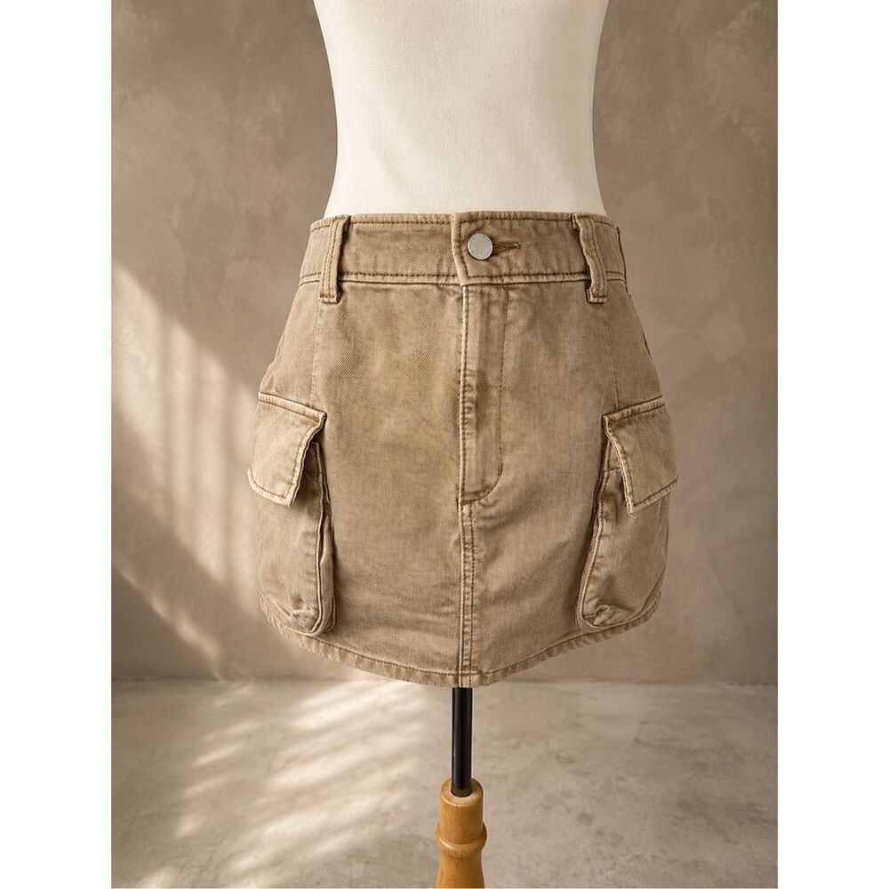 GU Sz M Cargo Mini Skirt Utility Cotton Khaki Y2K Pocket